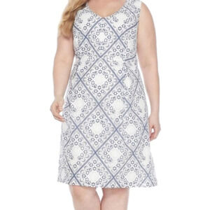 Sandra Darren 𝅺New Gorgeous white blue v neck fit flare dress‎ plus size 18W 2X